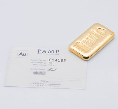 null Yellow gold ingot n°014162. PAMP trial bulletin

Gold content: 999.9 Weight:...