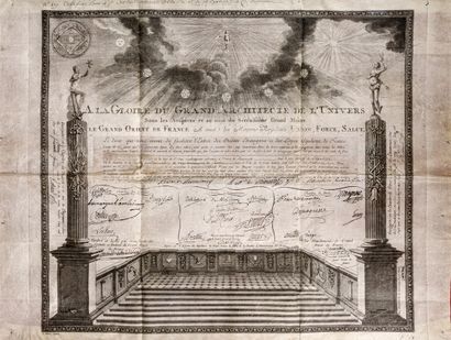null Rare certificat daté du 15/02/1776, de la R.L. L’égalité A l’Orient de Rennes....