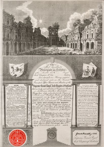 null Certificat du Suprême Grand Royal Arch of Scotland / Chapitre n°520 Castle Porte...