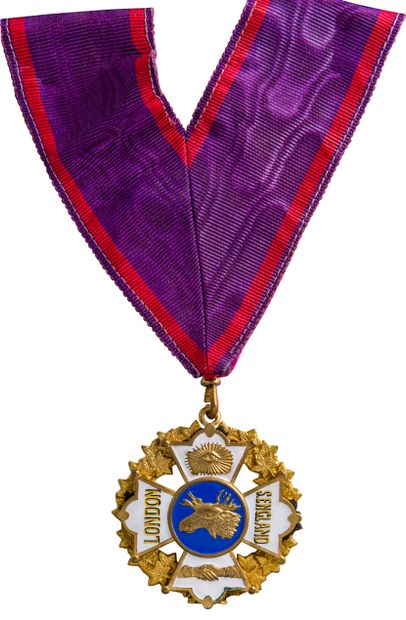 null Collerette R.A.OB (Royal Antediluvien Order of Buffalo) en tissu violet et rouge...