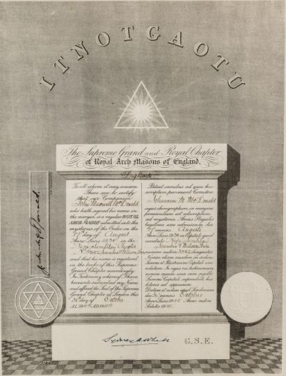 null Certificat du Royal Arch Mason of England donné au F.: John Maxwell Mac Donald...