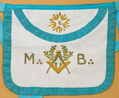 null Tablier de maître du rite français en tissu blanc et bleu avec les lettres MB...