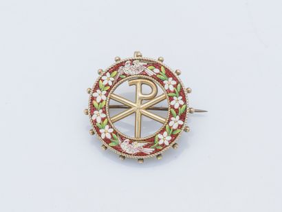 null Brooch in silver pendant (800 thousandths) forming a wheel, raised by crowns...