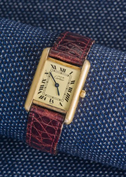 MUST de CARTIER Yellow gold-plated ladies' watch, the rectangular-shaped case with...