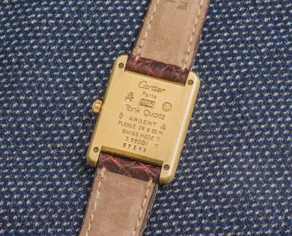 MUST de CARTIER Yellow gold-plated ladies' watch, the rectangular-shaped case with...