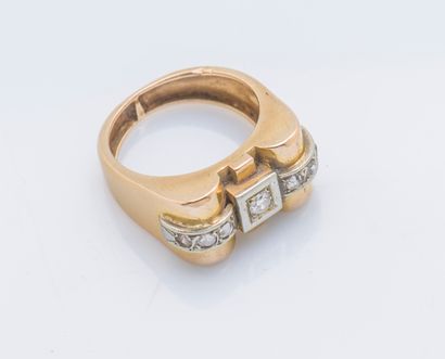 null Bague pont en or jaune 18 carats (750 ‰) sertie d’un diamant de taille ancienne...