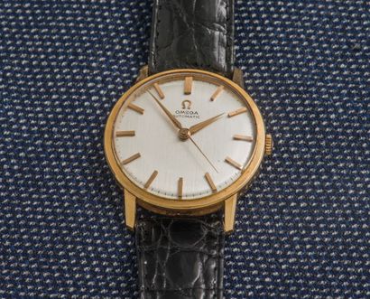 OMEGA Classic 18K yellow gold (750 ‰) wristwatch, one-piece round case, grey dial...