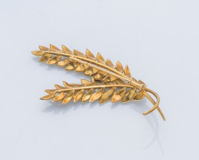 null Palm brooch in 18K yellow gold (750 ‰) with green and blue enamel enhancement.

Width...
