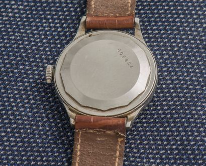 JAEGER LECOULTRE Classic wristwatch, round steel case with screwed back, grey dial...
