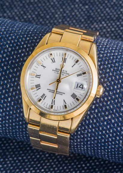 ROLEX, 1984 Oyster Perpetual Date watch ref. 15505, yellow gold-plated steel case...