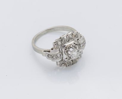 null Bague en or gris 18 carats (750 ‰) et platine (950 ‰) sertie d’un diamant de...