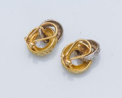 null Paire de boucles d’oreilles en or jaune et or gris 18 carats (750 ‰) formées...