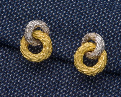 null Paire de boucles d’oreilles en or jaune et or gris 18 carats (750 ‰) formées...