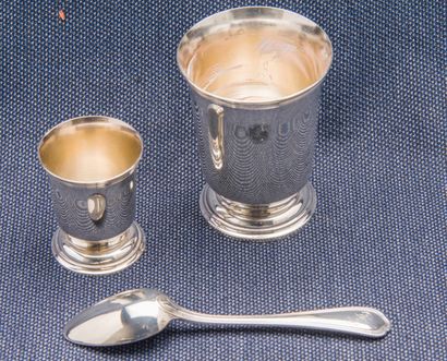 CHRISTOFLE Lot including a silver plated timbale on a pedestal in its case, an egg...