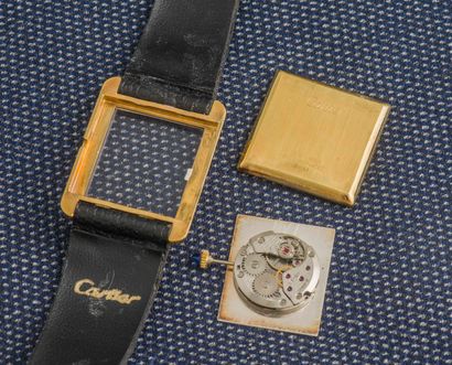 CARTIER Yellow gold-plated Tank model watch, the rectangular case with clipped back,...