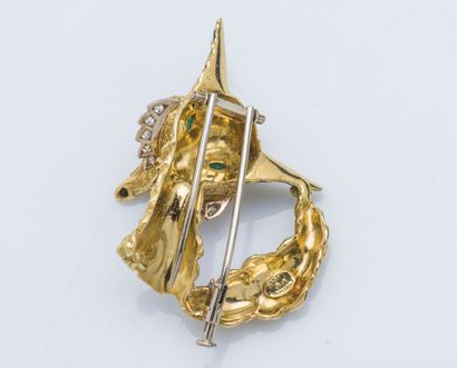 RINO FRASCAROLO 18K yellow gold (750 ‰) fox brooch the muzzle enhanced with diamonds,...