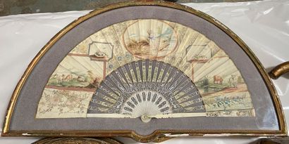 null Carved bone fan with gouache painted leaves and gallant scenes

Work of the...