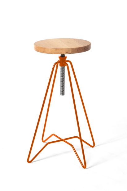 null 4 adjustable high stools model Bergerac in lacquered metal and wooden seat,...