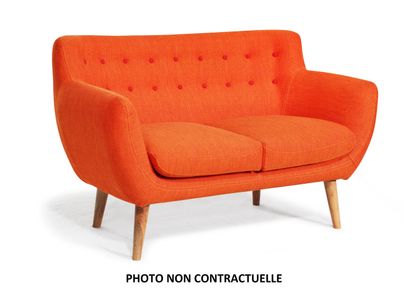 null Canapé 2 places modèle Coogee en coton couleur mandarine red et boutons grenadines...