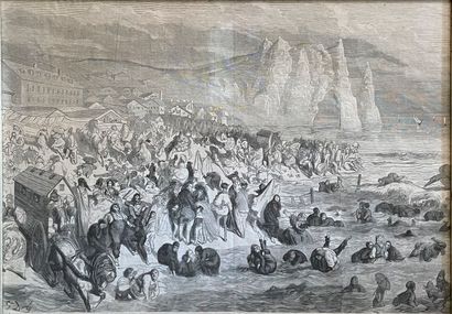 D'après Gustave Doré Bain de mer à Etretat 

Gravure sur bois 

30,5 x 46,5 cm (à...