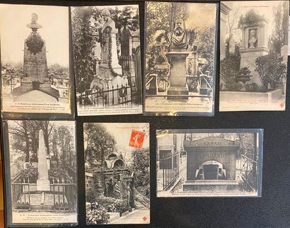 null [CIMETIERE DU PÈRE LACHAISE] Set of more than 250 old postcards on the tombs...