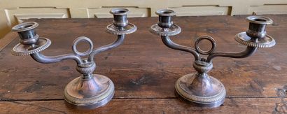 null A pair of bronze candelabras with two arms of lights and gadrooned decoration...