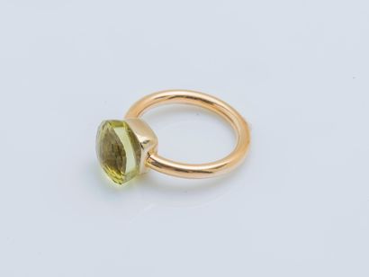 POMELLATO Classic Nudo ring, in 18k yellow gold (750 ‰), the white gold bezel set...