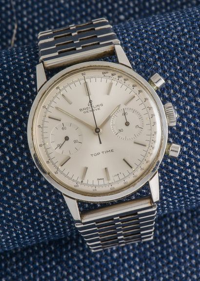 BREITLING, vers 1960 Top Time chronograph ref. 2002 in steel, the round case in one...