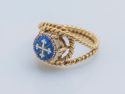 Bague 18K yellow gold (750 ‰) and silver (850 ‰) ring forming a double rope-decorated...