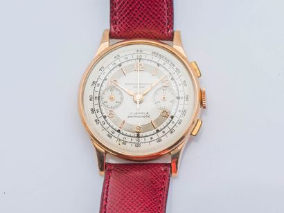 CHRONOGRAPHE SUISSE, vers 1960 18K (750 ‰) yellow gold chronograph, the round case...