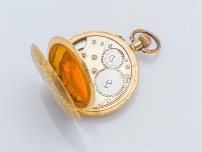 null 18K (750 ‰) yellow gold collar watch, the caseback, middle and crystal bezel...