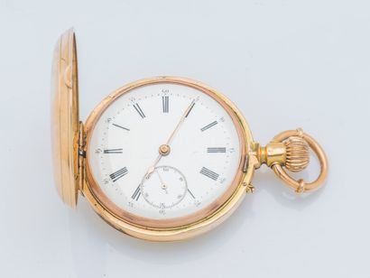  18K yellow gold (750 ‰) double dial soap watch, on one side the hours (white enamel...