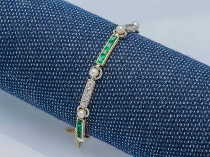  Articulated line bracelet in 18K yellow gold (750 ‰) and platinum (850 ‰) composed...