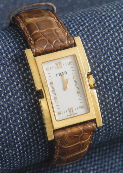 FRED Classic watch line 36, rectangular case in yellow gold 18 carats (750 thousandths)...