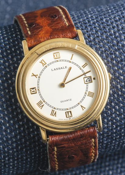 LASSALE SEIKO Classic watch in gilded metal, round case with numbered clipped back....