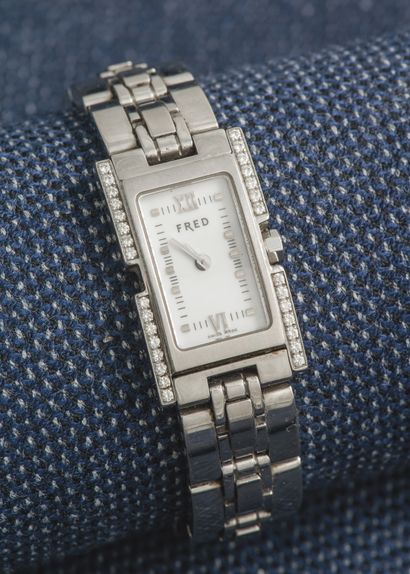 FRED Ladies' watch line 36, rectangular steel case with screwed back, signed, stamped...