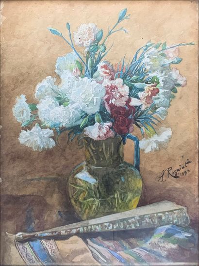 L. ROGNIAT, Bouquet d'œillets à l'eventail

aquarelle signee en bas à droite et datee...