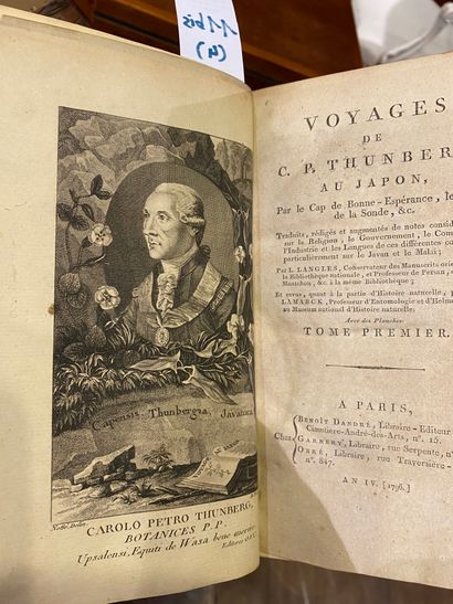 null 
THUNBERG. Voyage au Japon par le Cap de Bonne-Espérance. Paris, 1796, 4 volumes...