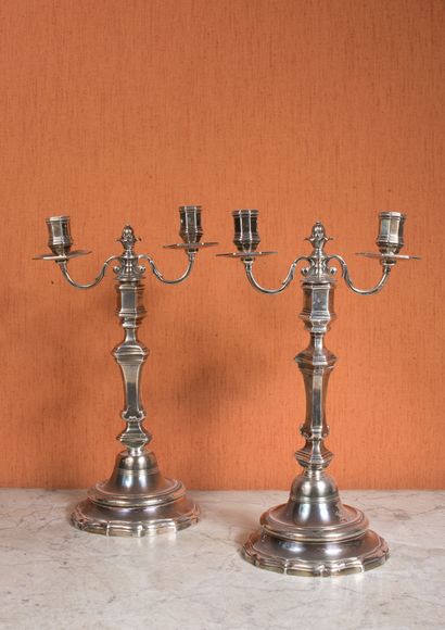 Pair of silver torches with armorial decoration...