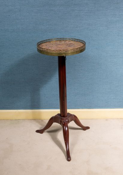 Mahogany tripod saddle, marble top with brass...