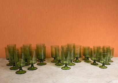 Part of service in green smoked glass including...
