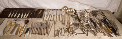 null Lot in silver plated metal including several parts of menagères depaired. We...