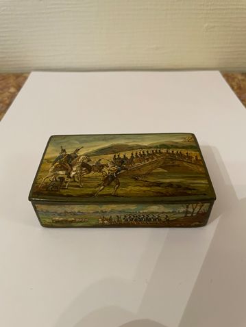 Rectangular wooden box with painted decoration...