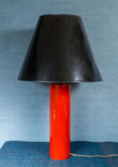 Ceramic scroll lamp glazed with coral 
H....