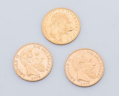 Lot de deux pièces de 20 francs belges Union...