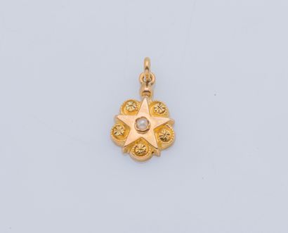 null Pendentif rosace en or jaune 18 carats (750 ‰) stylisant une fleur sertie d'une...