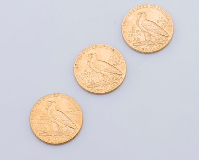 null Lot de trois pièces de 5 dollars Sioux de 1908, 1910 et 1911.

Poids : 25 g