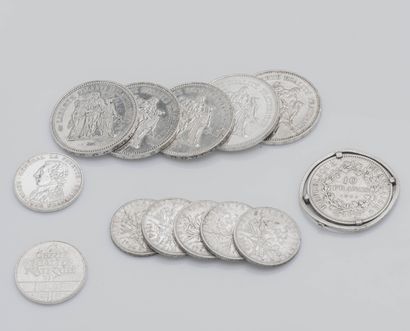 null Ensemble de pièces en argent comprenant 5 pièces de 50 francs Hercule, 1 pièce...