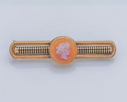 null Brooch barrette in yellow gold 18 carats (750 thousandths) decorated with an...