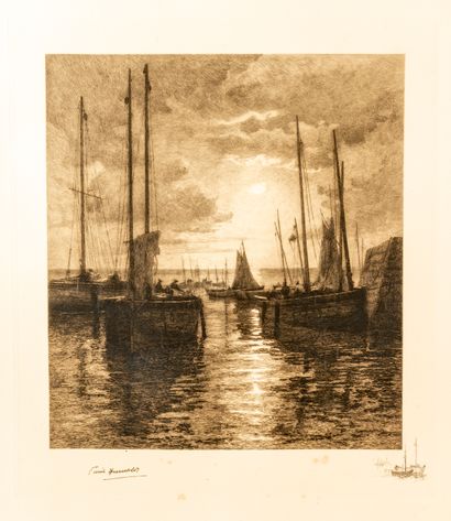 null Lot de deux gravures en noir :

- Einrich HUMBELS, marine, signée en bas à gauche,...